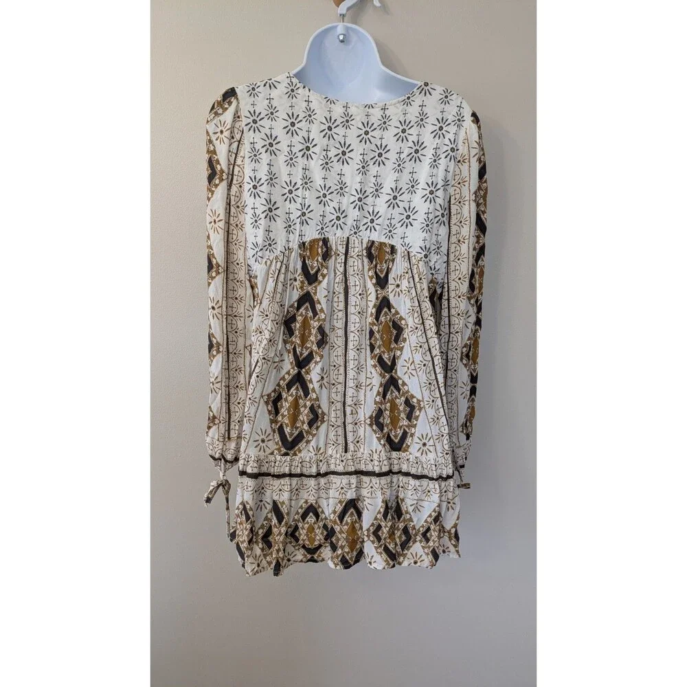 Free People Tunic Top XS Boho Flowy Festival Hippie Puff Sleeve Patchwork A-Line